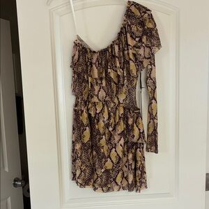 House of Harlow 1960 Asymmetrical Snake Print Mini Dress